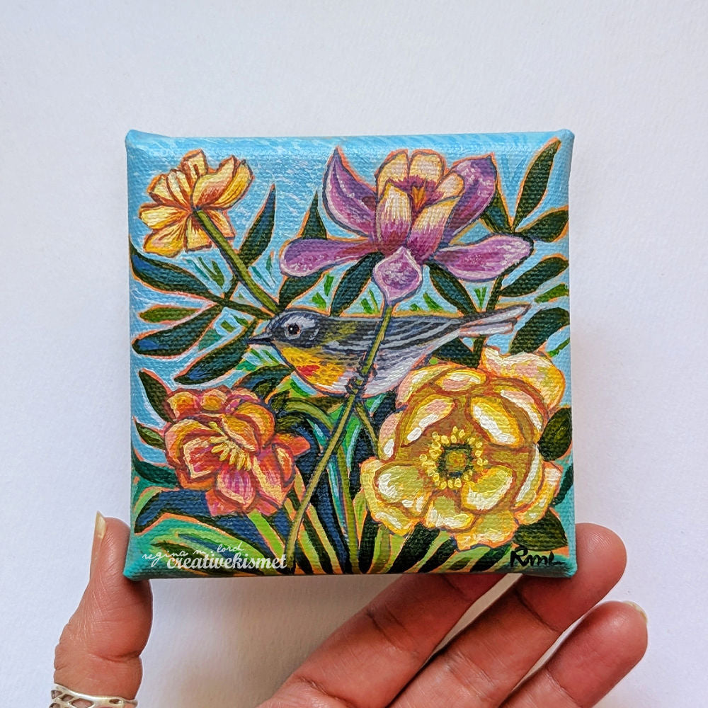 Crescent-chested Warbler - 4 x 4 Original Art