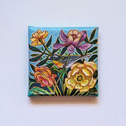 Crescent-chested Warbler - 4 x 4 Original Art