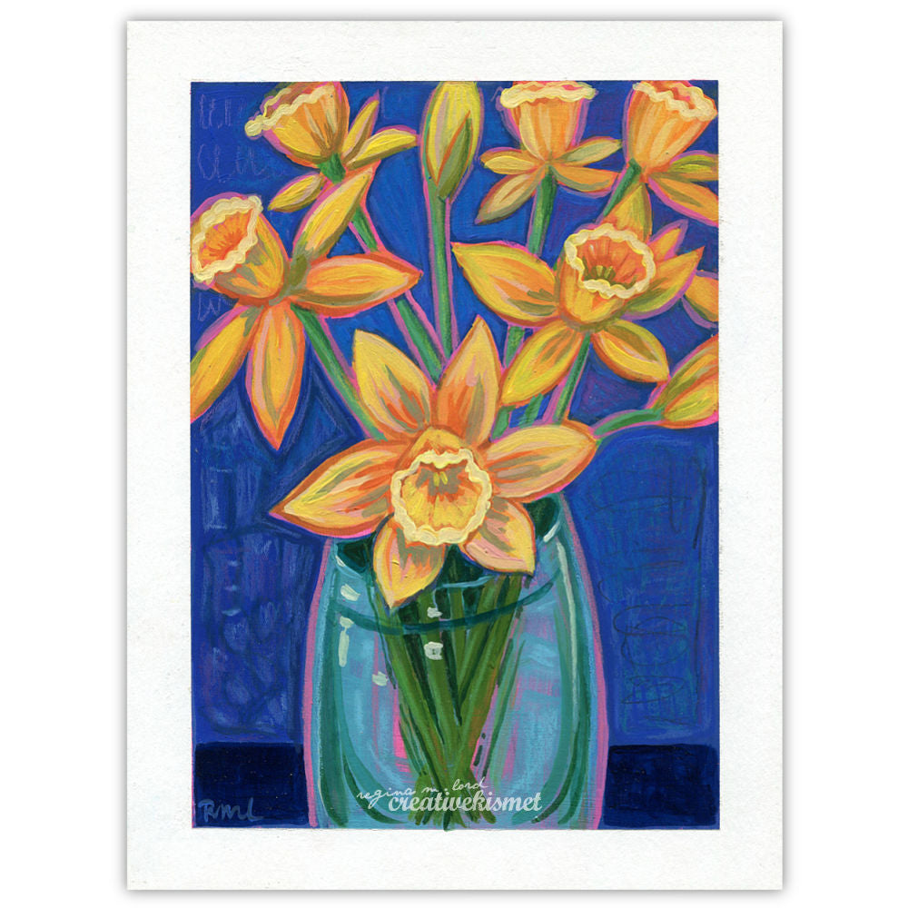 Daffodil Indigo - 6 x 8 Original Painting on Paper