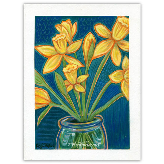 Daffodil Teal - 6 x 8 Original Painting on Paper