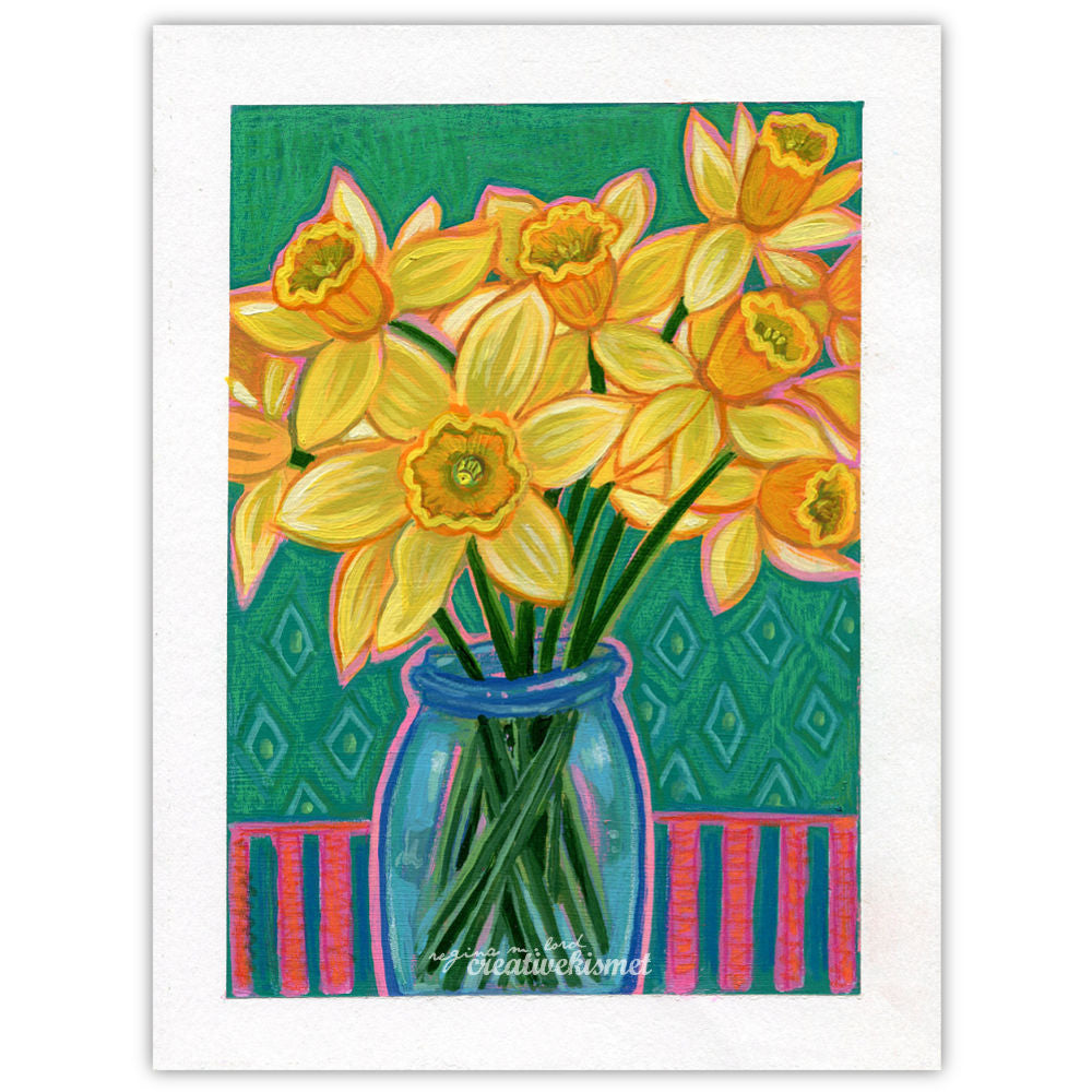 Daffodil Jade Green - 6 x 8 Original Painting on Paper
