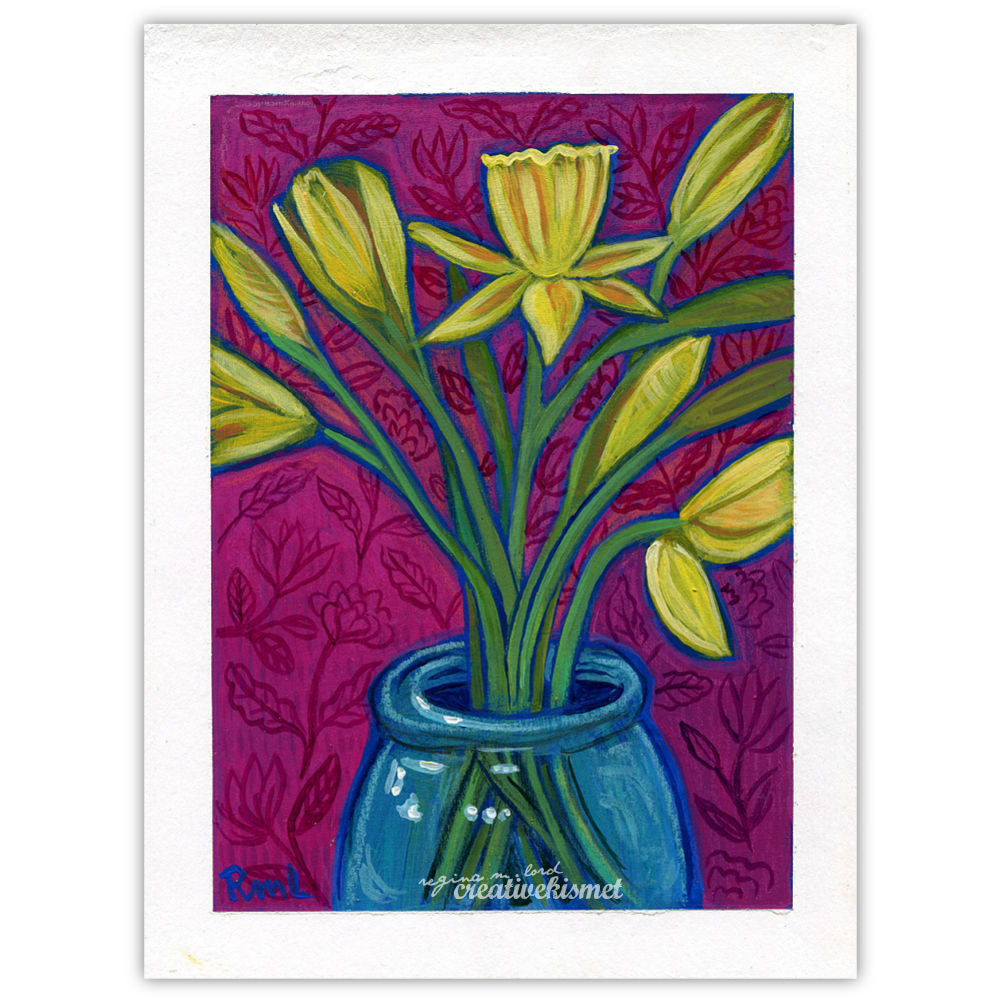 Daffodil Magenta - 6 x 8 Original Painting on Paper