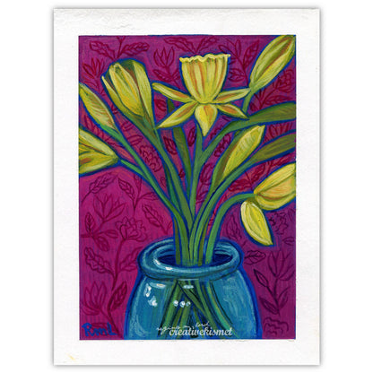 Daffodil Magenta - 6 x 8 Original Painting on Paper