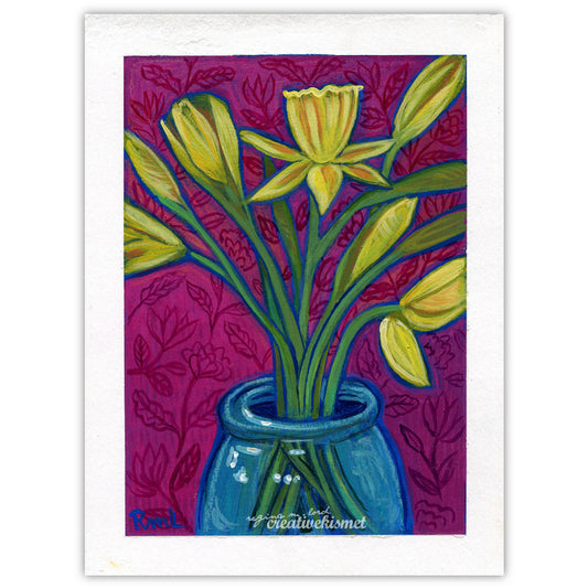 Daffodil Magenta - 6 x 8 Original Painting on Paper