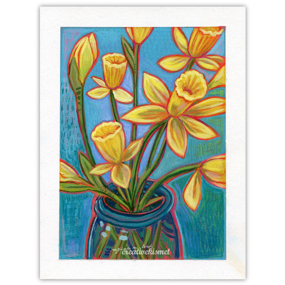 Daffodil Sky Blue - 6 x 8 Original Painting on Paper