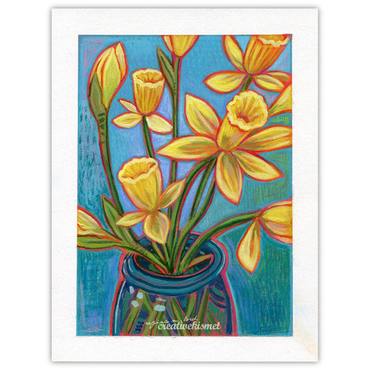 Daffodil Sky Blue - 6 x 8 Original Painting on Paper