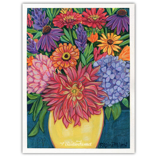 Yellow Vase of Flowers - 6 x 8 Original Painting on Paper