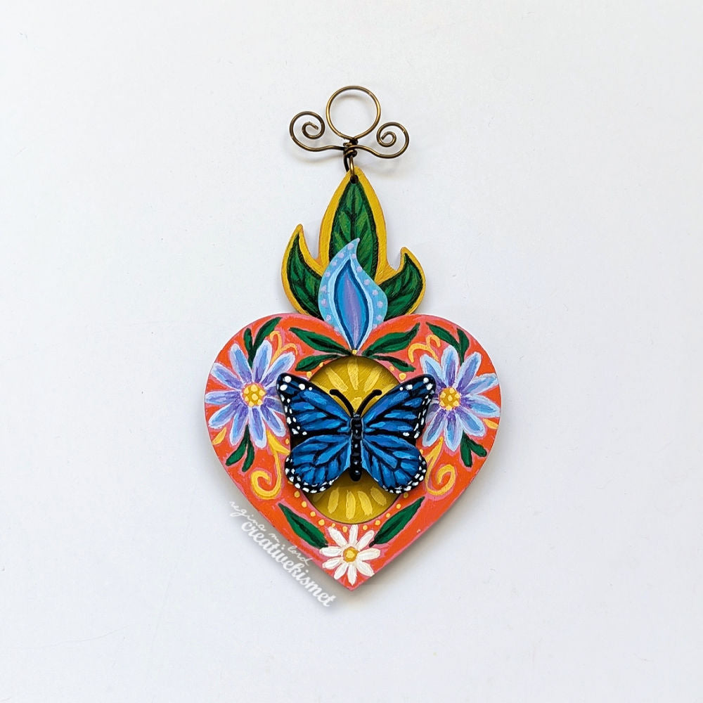 Burning Heart Ornament - Blue Butterfly
