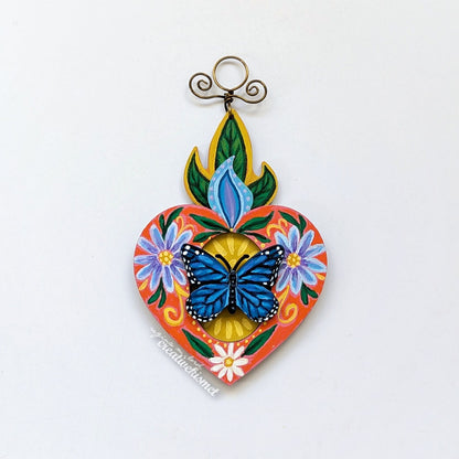 Burning Heart Ornament - Blue Butterfly