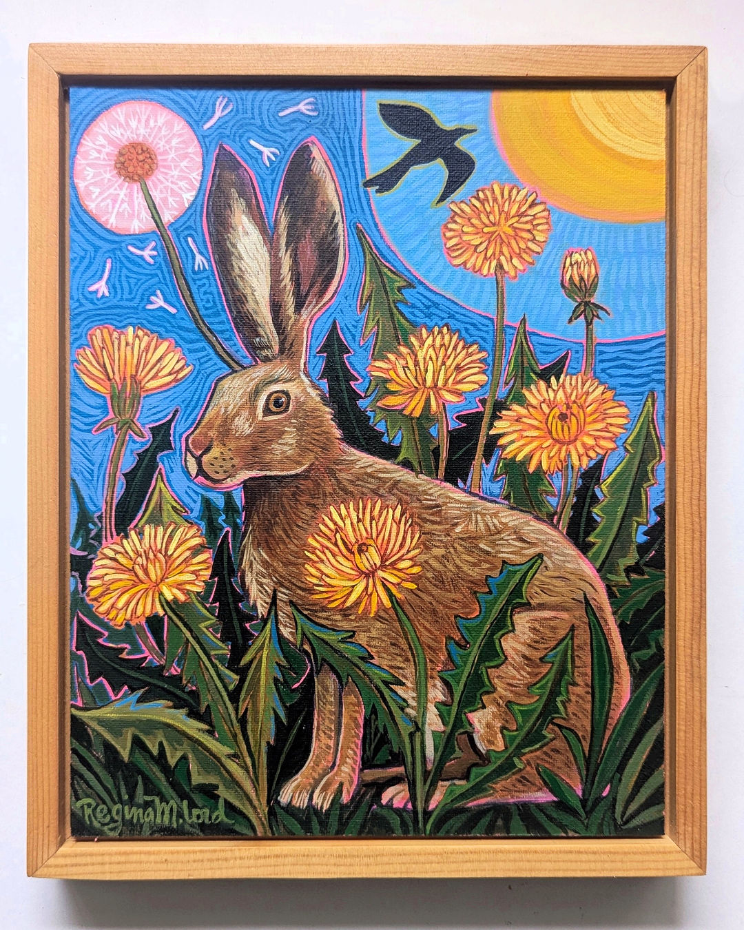 Dandelion Rabbit - 8 x 10 Framed Original Artwork