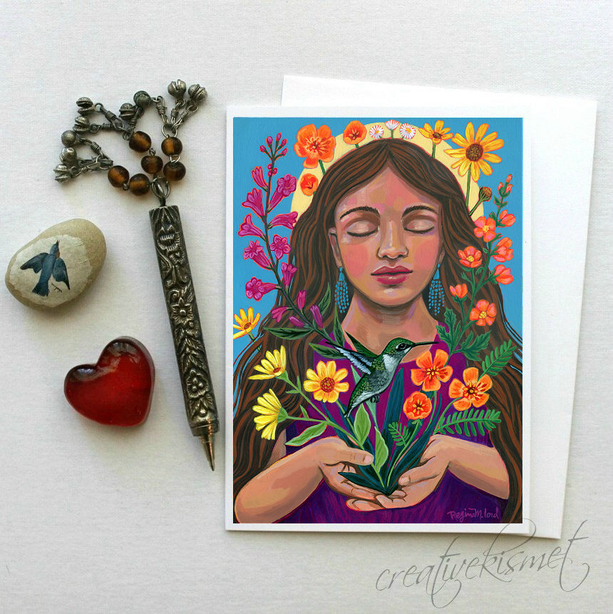 Hummingbird Keeper - 5x7 Art Card with Envelope