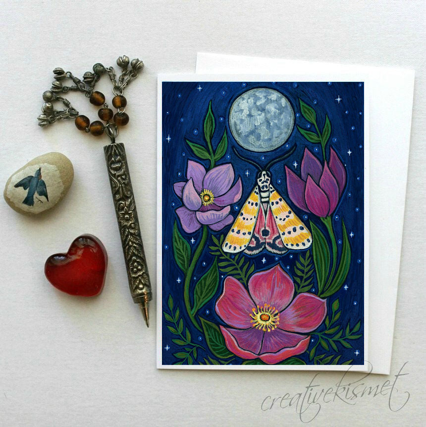 Flower Moon Moth - 5x7 Art Card with Envelope