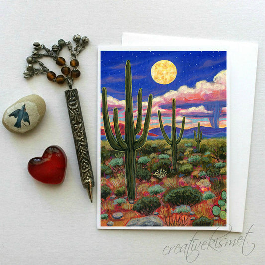 Golden Desert Moon Glow - 5x7 Art Card with Envelope