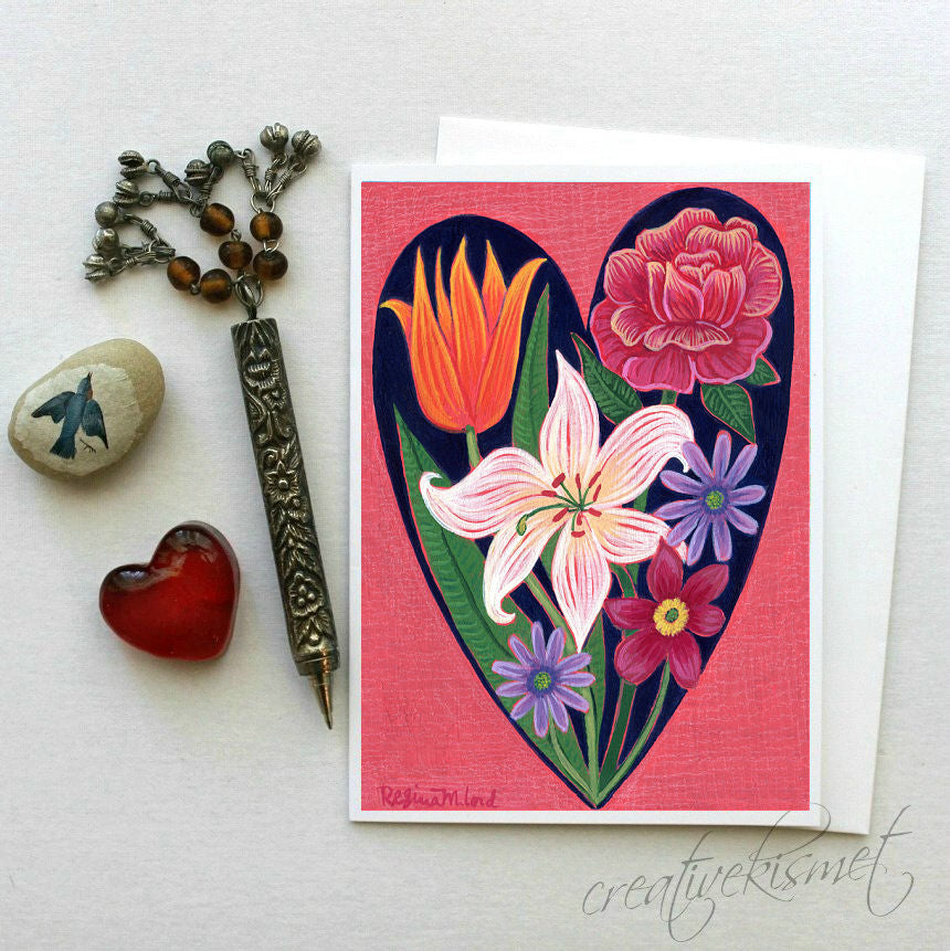 Floral Heart - 5x7 Art Card with Envelope