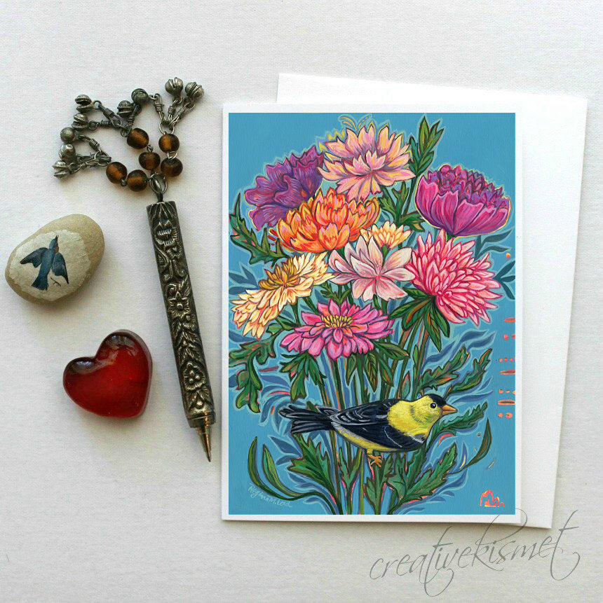 Goldfinch Bouquet - 5x7 Art Card with Envelope