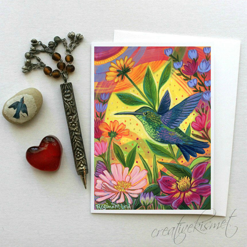 Joyful Sunsrise Hummingbird - 5x7 Art Card with Envelope