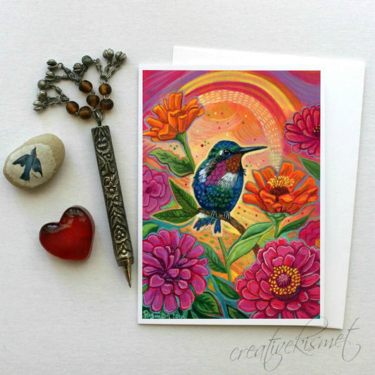 Spring Celebration Hummingbird - 5x7 Art Card with Envelope