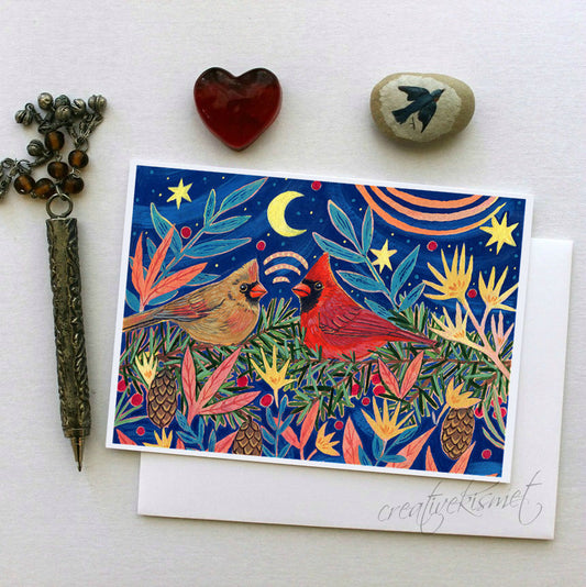 Two Cardinals - 5x7 Art Card with Envelope