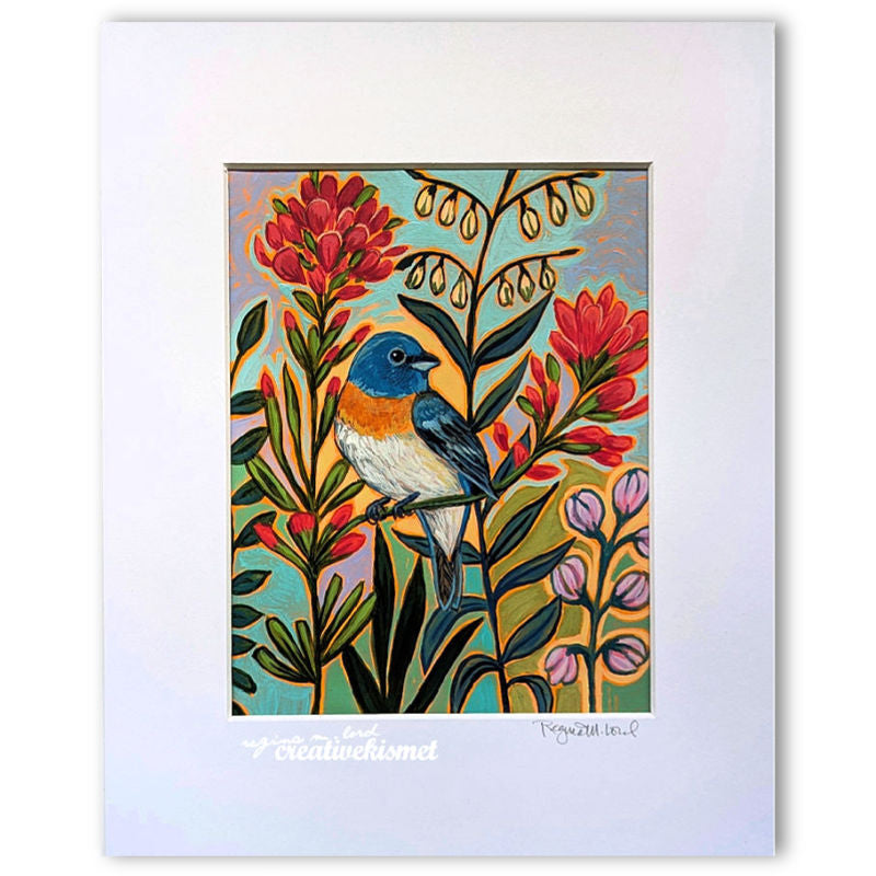 Lazuli Bunting - 8 x 10 Matted Original Painting