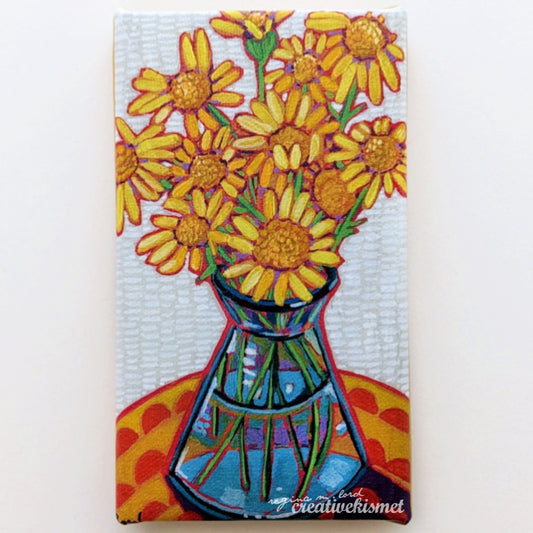Canvas Block Print - Yellow Wildflowers