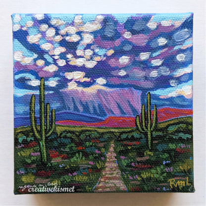 Mini Arizona Landscape - Violaceous Monsoon - 4 x 4 Original Artwork
