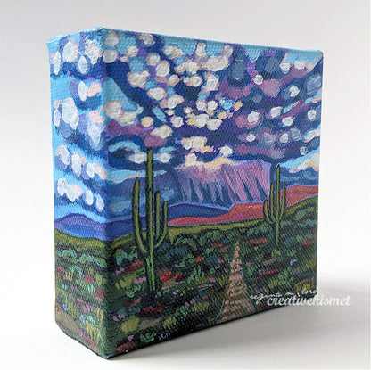 Mini Arizona Landscape - Violaceous Monsoon - 4 x 4 Original Artwork