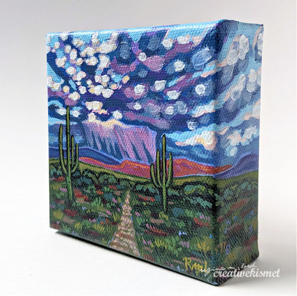 Mini Arizona Landscape - Violaceous Monsoon - 4 x 4 Original Artwork