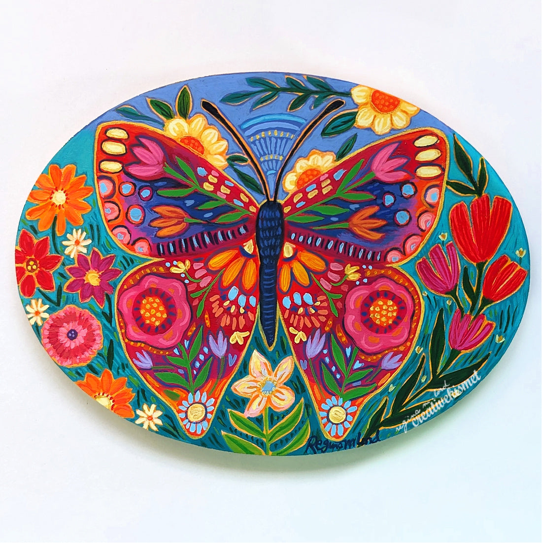 Golden Butterfly - 6 x 8 Oval Original Artwork
