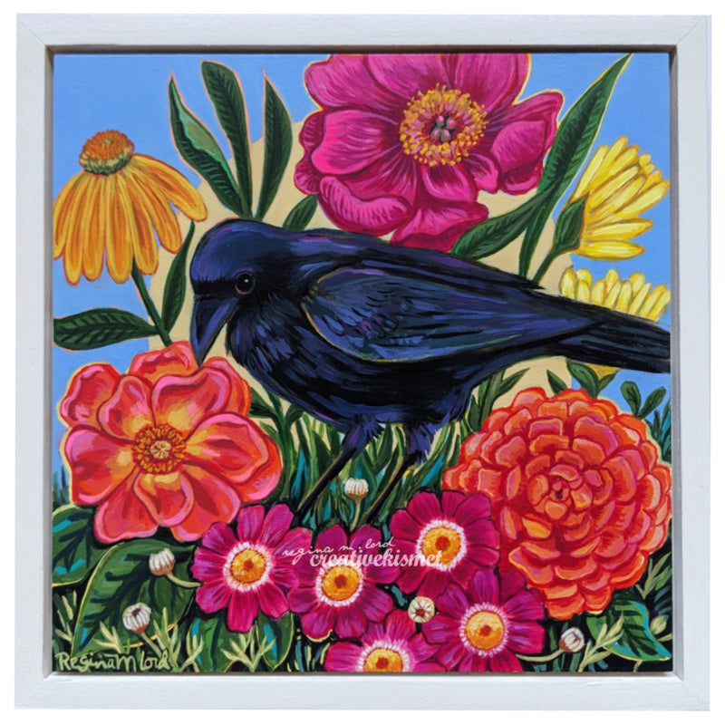 Fortune and Flowers - Blackbird - 8 x 8 Original Artwork