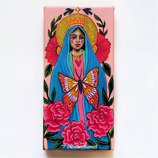 Canvas Block Print - Guadalupe with Butterfly