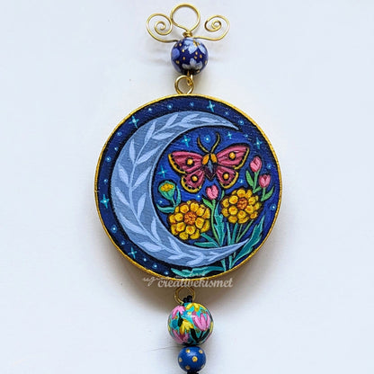 Celestial Flower Moon no.6 - 3" Round Original Artwork with Tassel