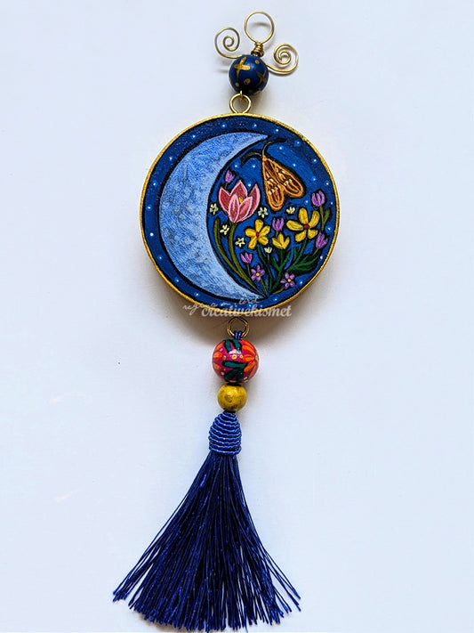 Celestial Flower Moon no.7 - 3" Round Original Artwork with Tassel