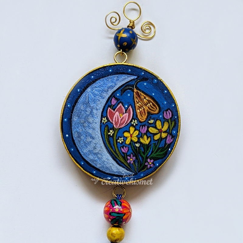 Celestial Flower Moon no.7 - 3" Round Original Artwork with Tassel