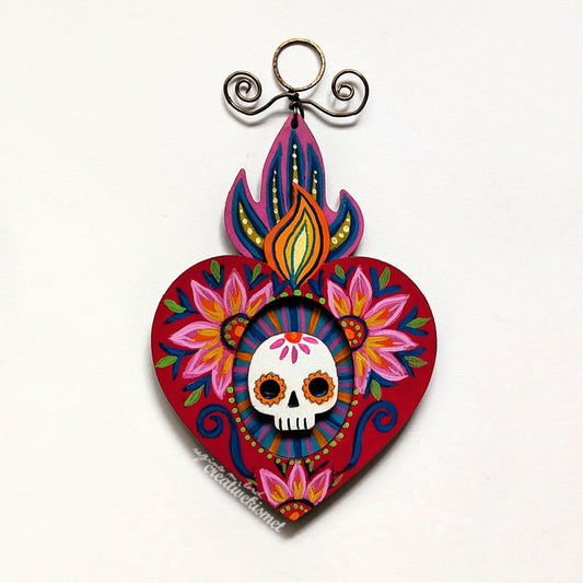 DOTD Heart Skull Ornament - Red