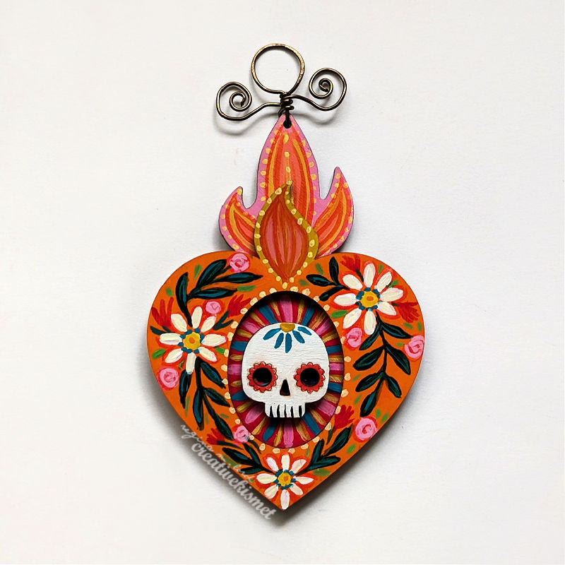 DOTD Heart Skull Ornament - Orange