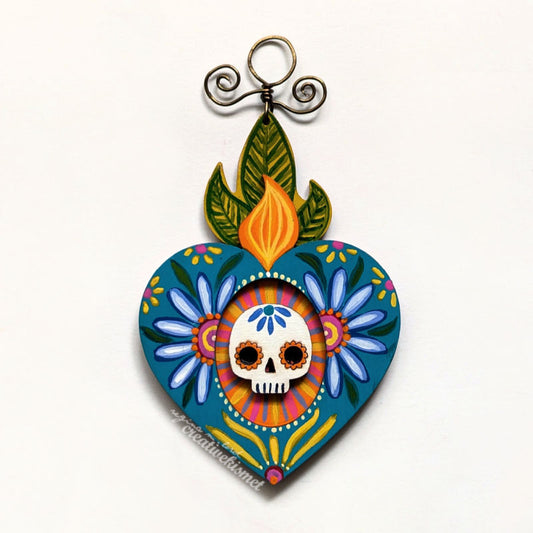 DOTD Heart Skull Ornament - Turquoise