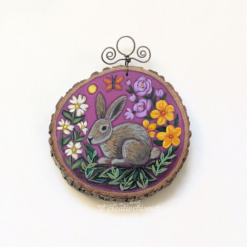 2024 Wood Slice Ornament - Flower Rabbit