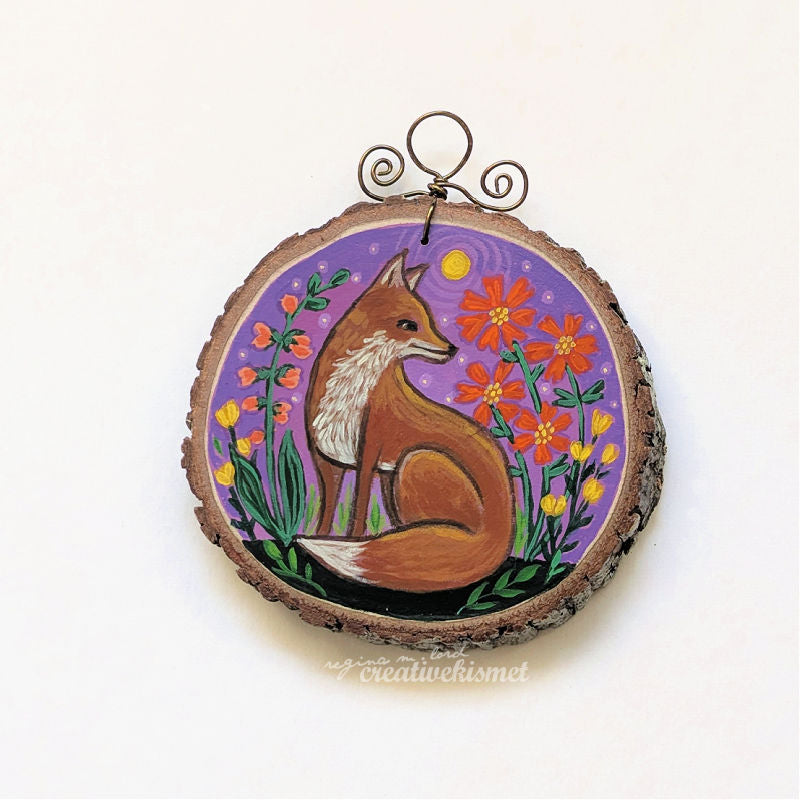 2024 Wood Slice Ornament - Flower Fox