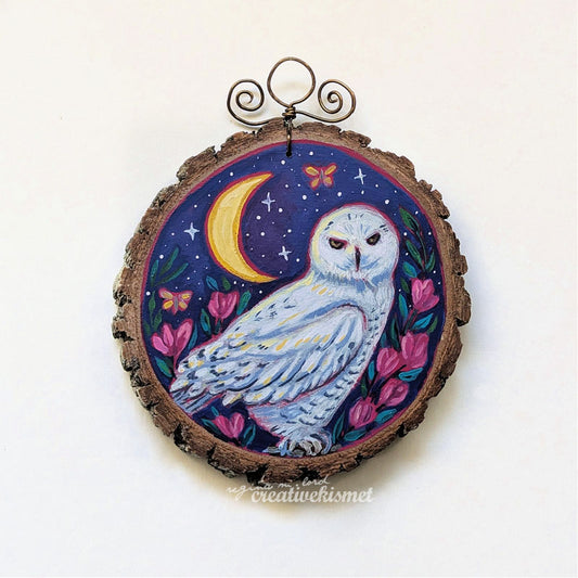 2024 Wood Slice Ornament - Snowy Owl