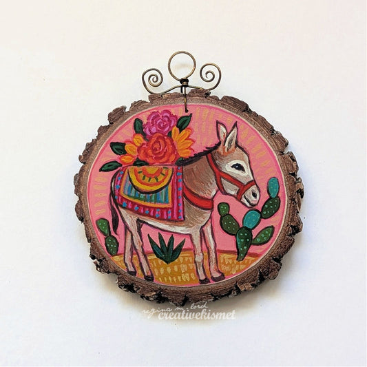 2024 Wood Slice Ornament - Donkey with Pink