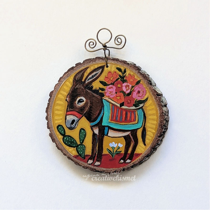 2024 Wood Slice Ornament - Donkey with Yellow