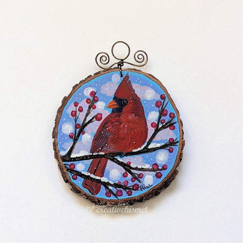 2024 Wood Slice Ornament - Cardinal