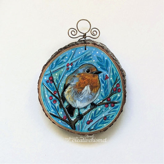 2024 Wood Slice Ornament - Winter Robin