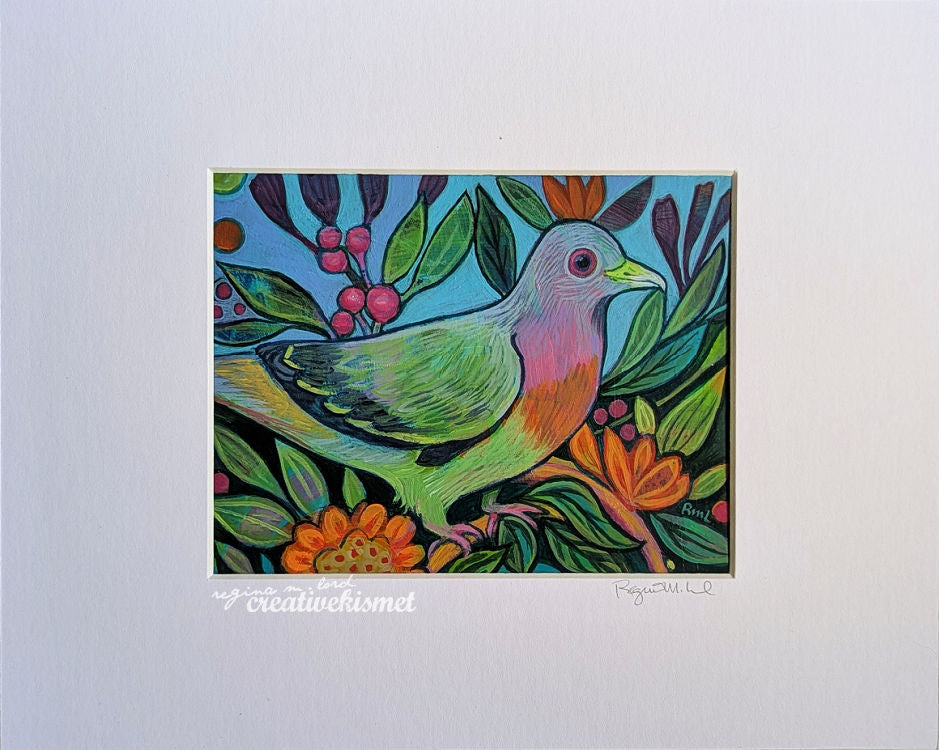 Pink-necked Green Pigeon- 8 x 10 Matted Original Painting