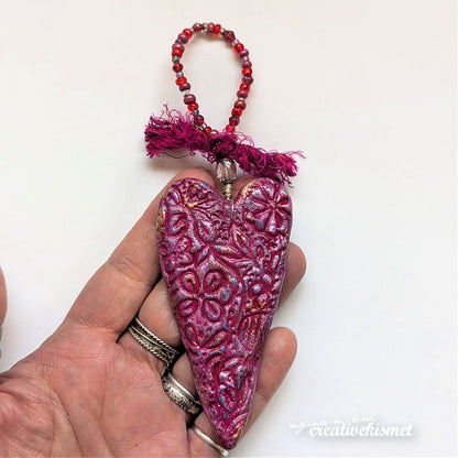 Paper Clay Hear Ornament in Pink