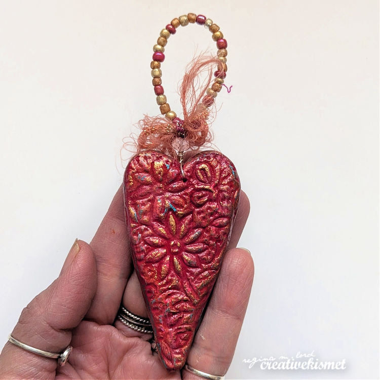 Paper Clay Hear Ornament in Red