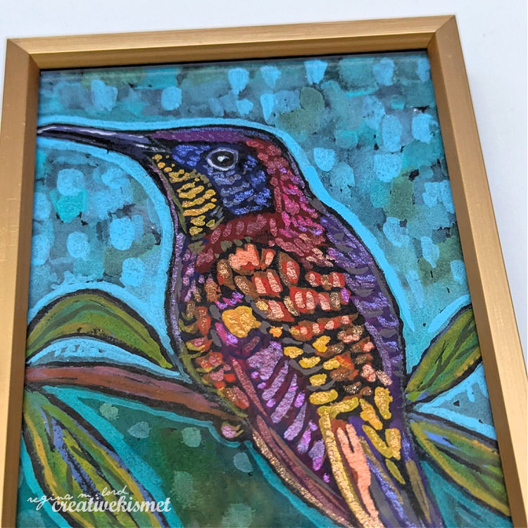 Crimson Topaz Hummingbird - Male - 3.5 x 5 Framed Original Painting