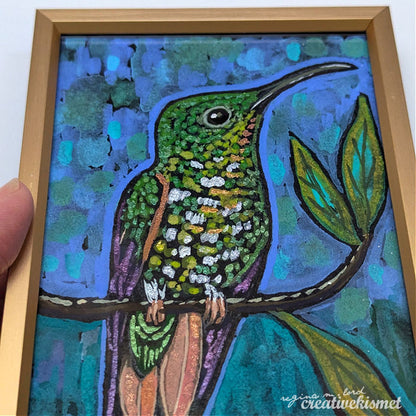 Crimson Topaz Hummingbird - Female - 3.5 x 5 Framed Original Painting