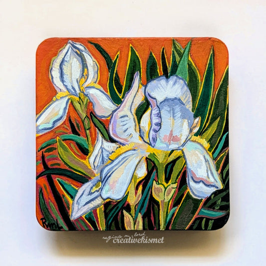 White Irises - 4 x 4 Original Art