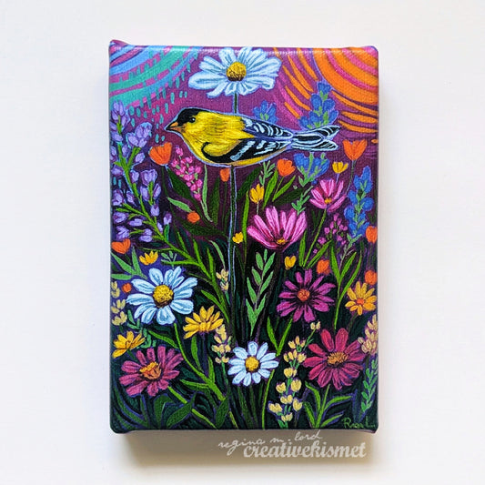 Canvas Block Print - Goldfinch Garden